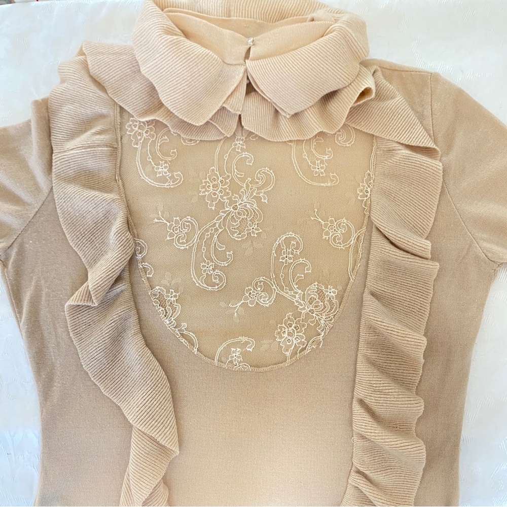 roberto cavalli camel lace ruffle sweater